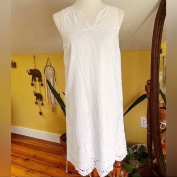 Kensie Dress White Small Shift Lace Trim V Neck Sleeveless Zipper Lined - Picture 5 of 7